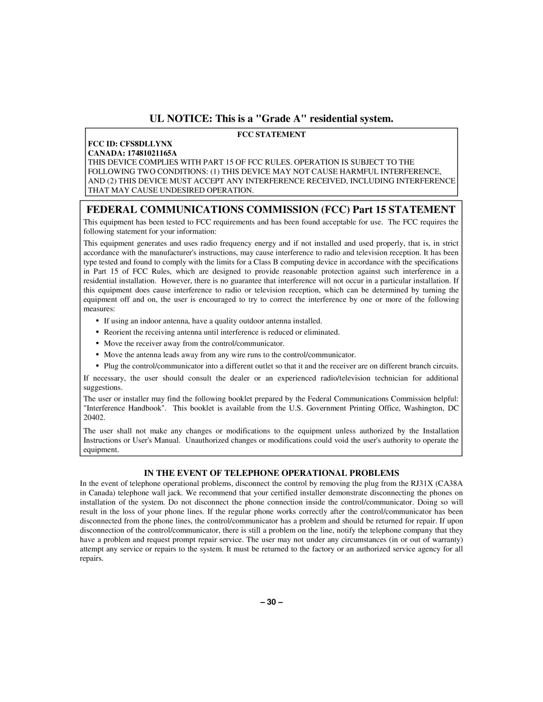 First Alert N8891-1 manual UL Notice This is a Grade a residential system 