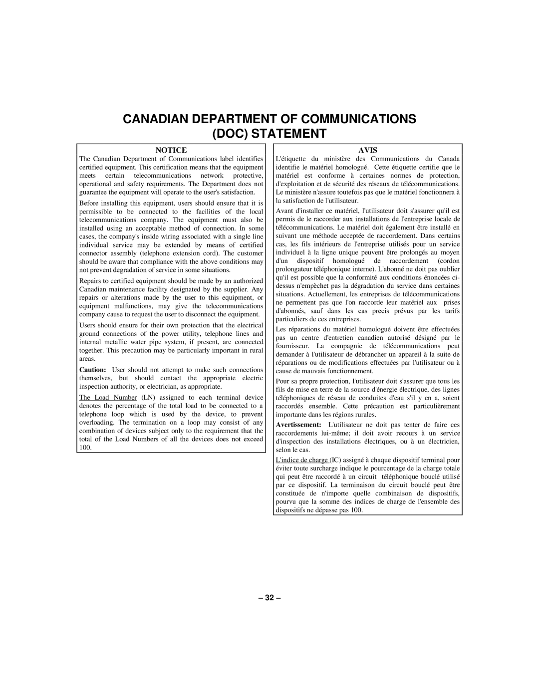 First Alert N8891-1 manual Canadian Department of Communications DOC Statement 