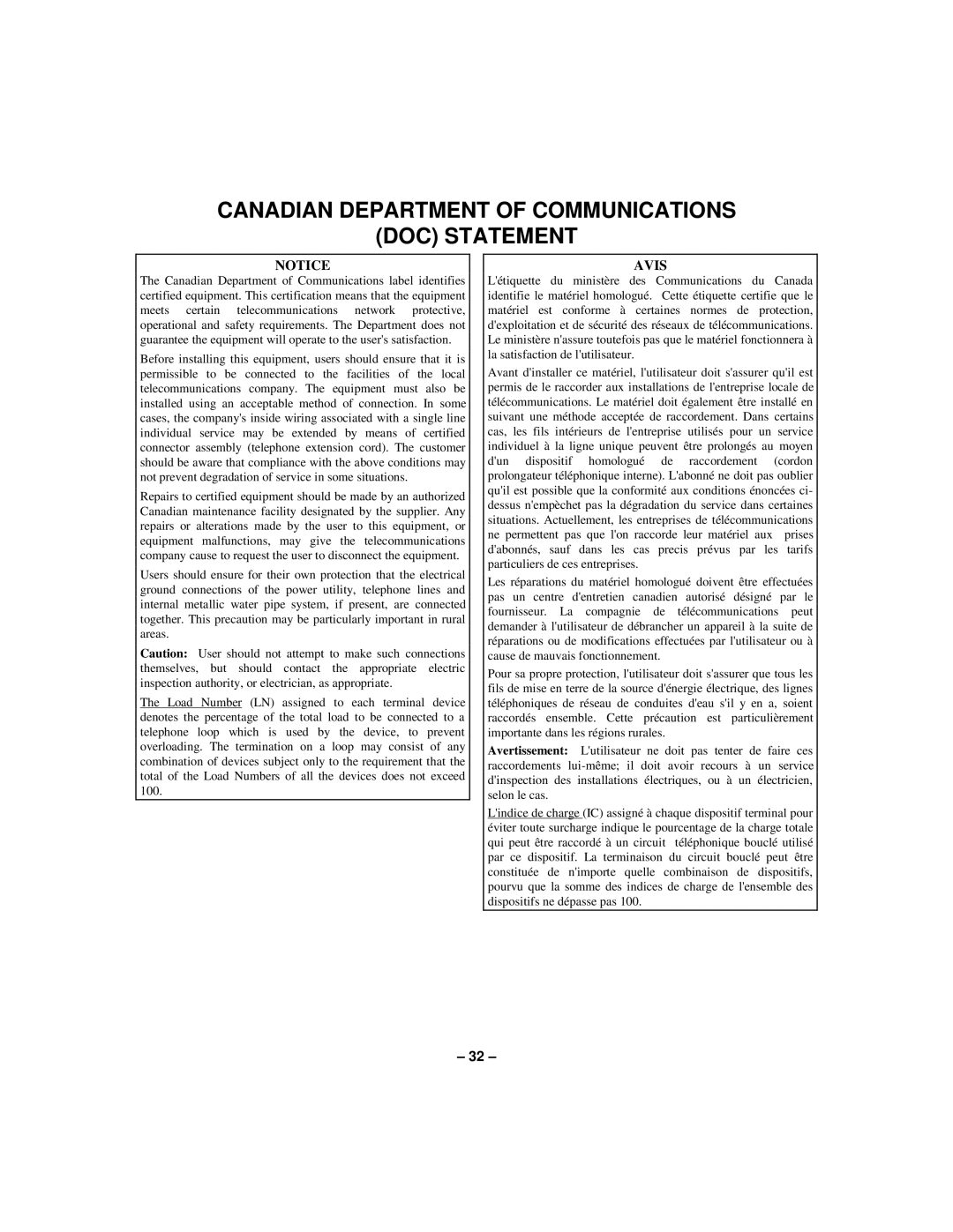 First Alert N8891-1 manual Canadian Department Of Communications, Doc Statement 
