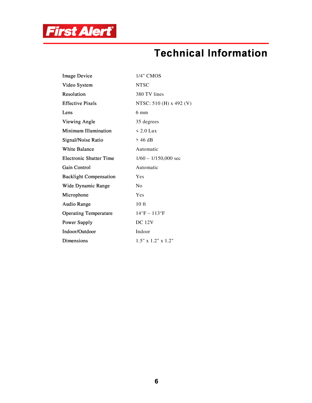 First Alert P-500 user manual Technical Information 
