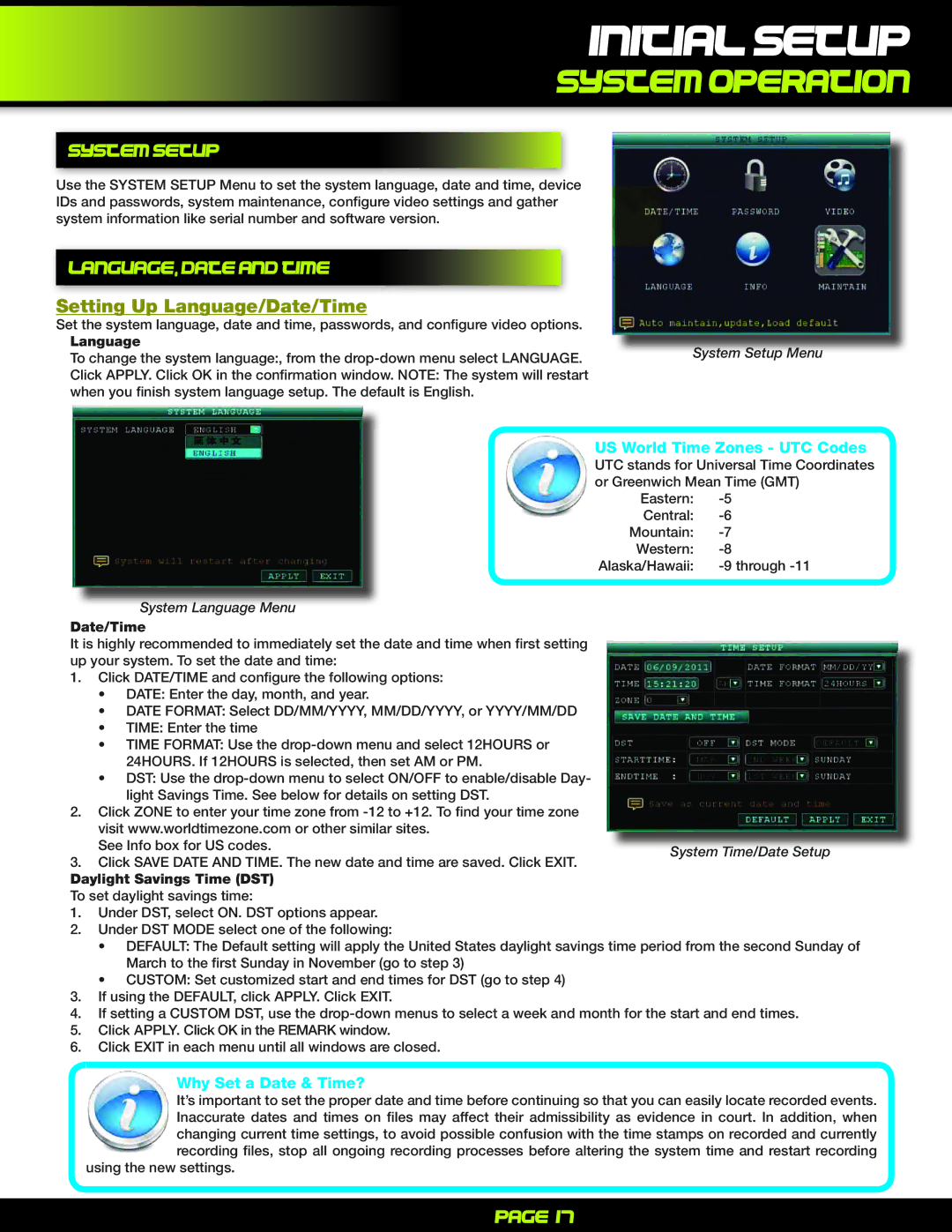 First Alert PRO-D1610 System Setup, Language, date and time, Setting Up Language/Date/Time, Why Set a Date & Time? 