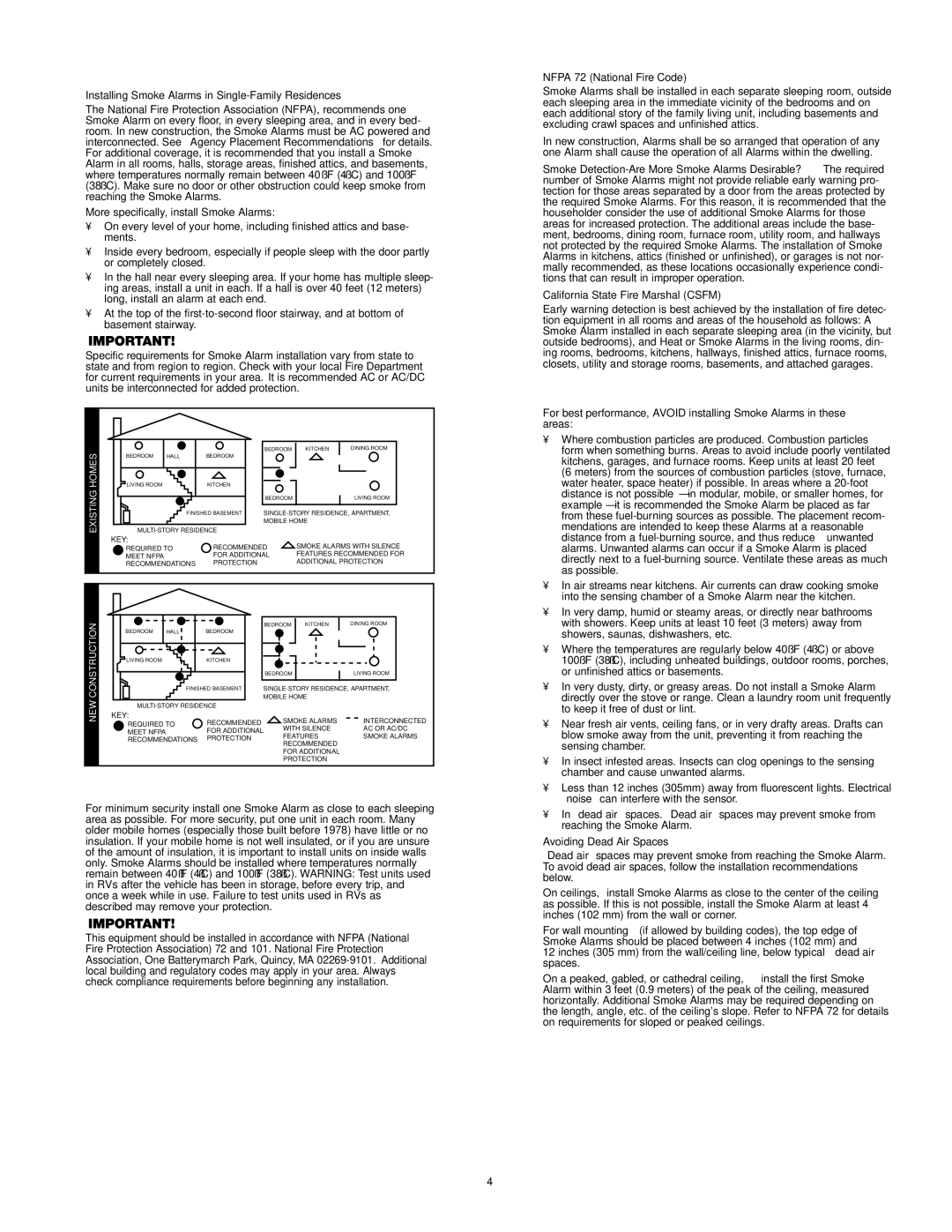 First Alert SA10YR, 4010YR user manual Recommended Locations for Smoke Alarms, Locations to Avoid for Smoke Alarms 