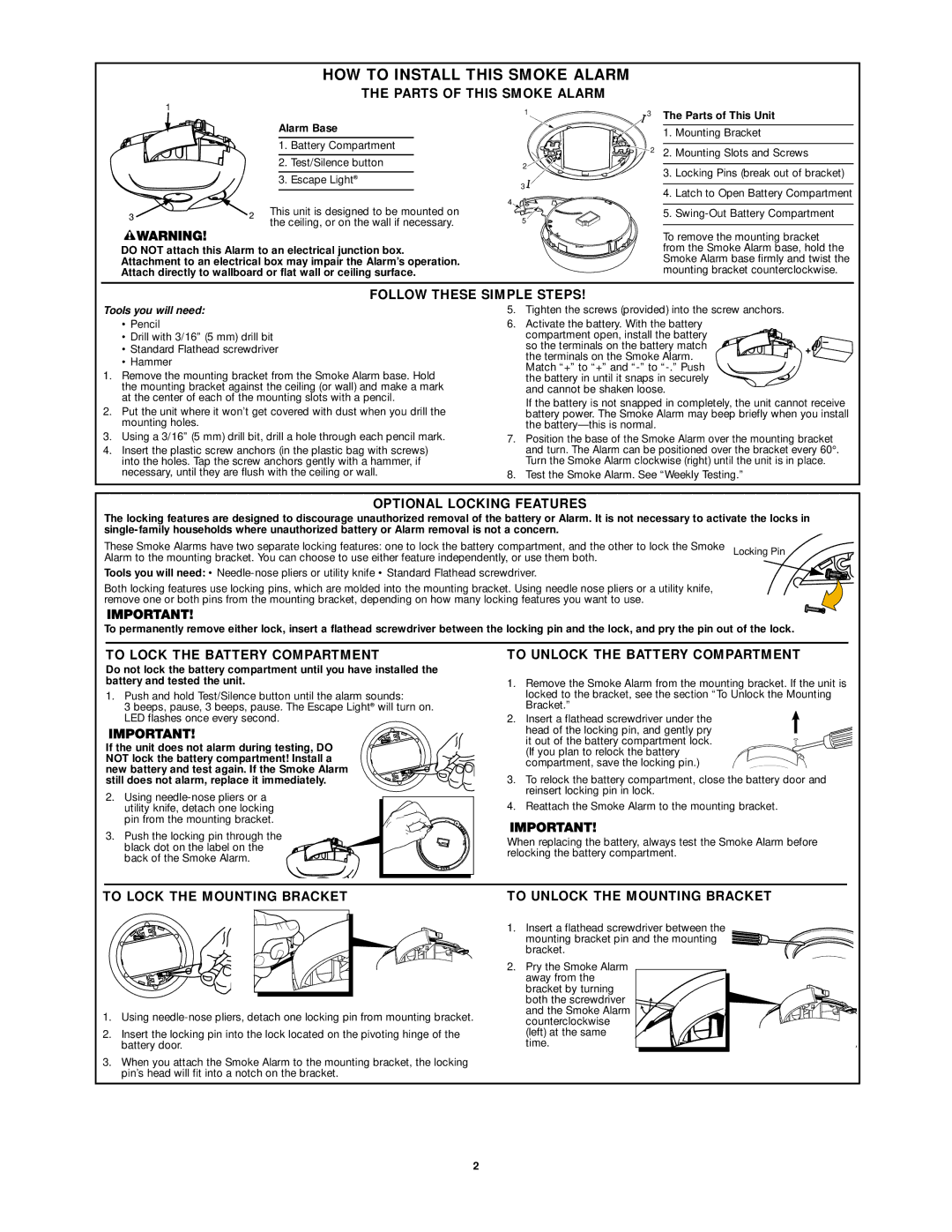 First Alert SA304 user manual HOW to Install this Smoke Alarm 