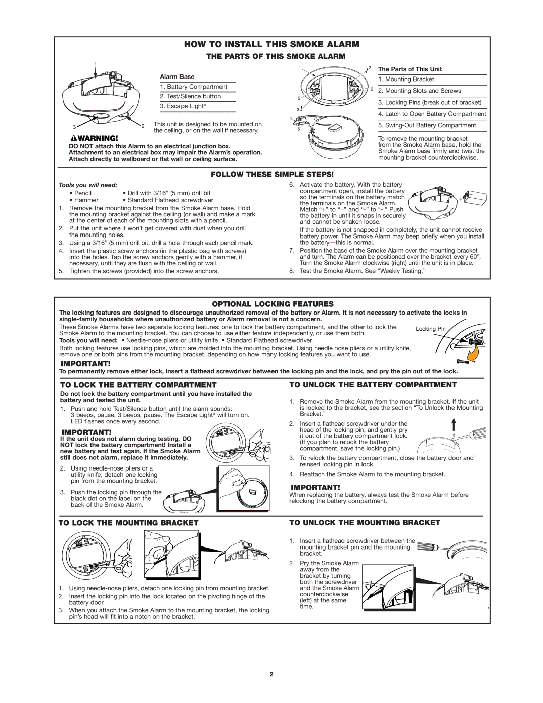 First Alert SA304 user manual HOW to Install this Smoke Alarm 