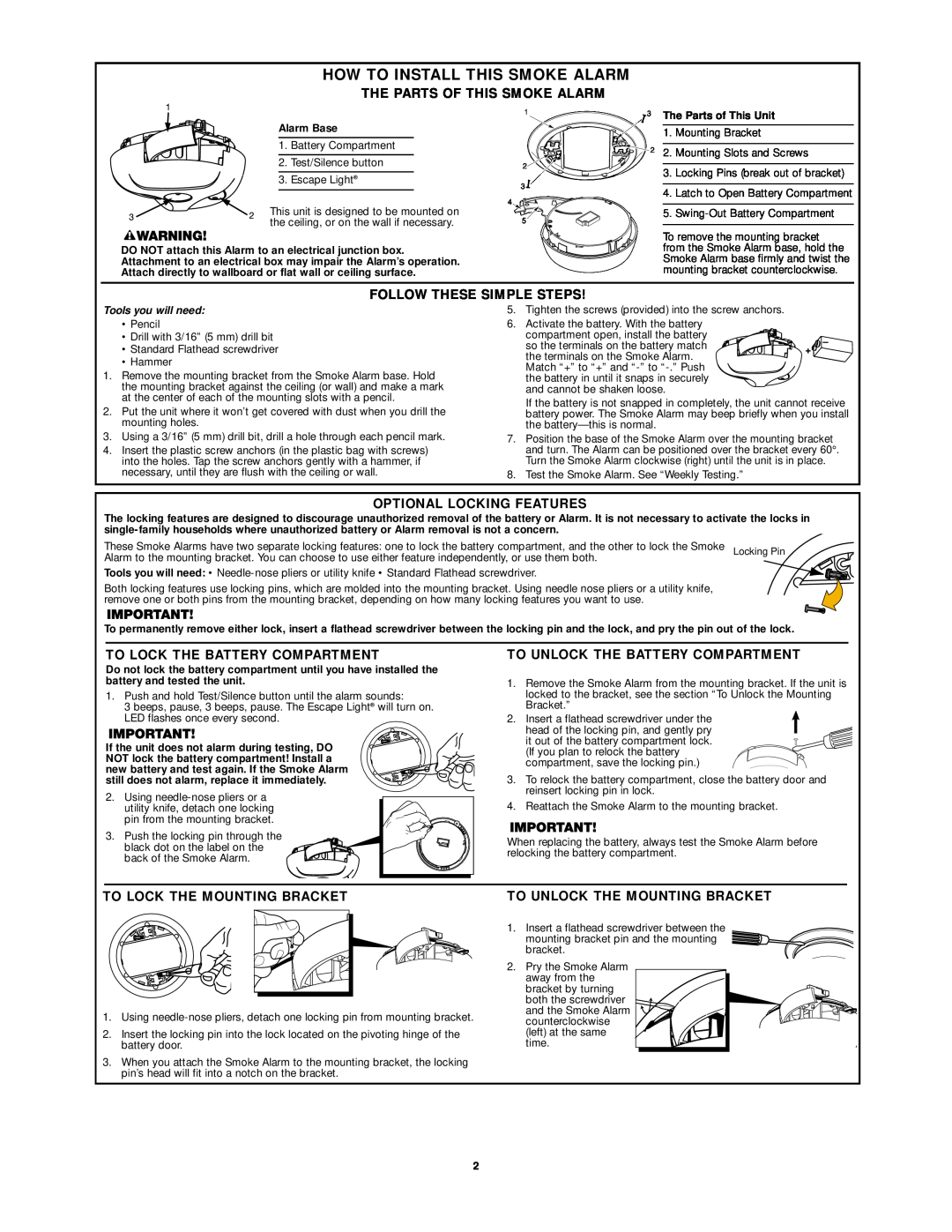 First Alert SA304 user manual How To Install This Smoke Alarm, The Parts Of This Smoke Alarm, Follow These Simple Steps 
