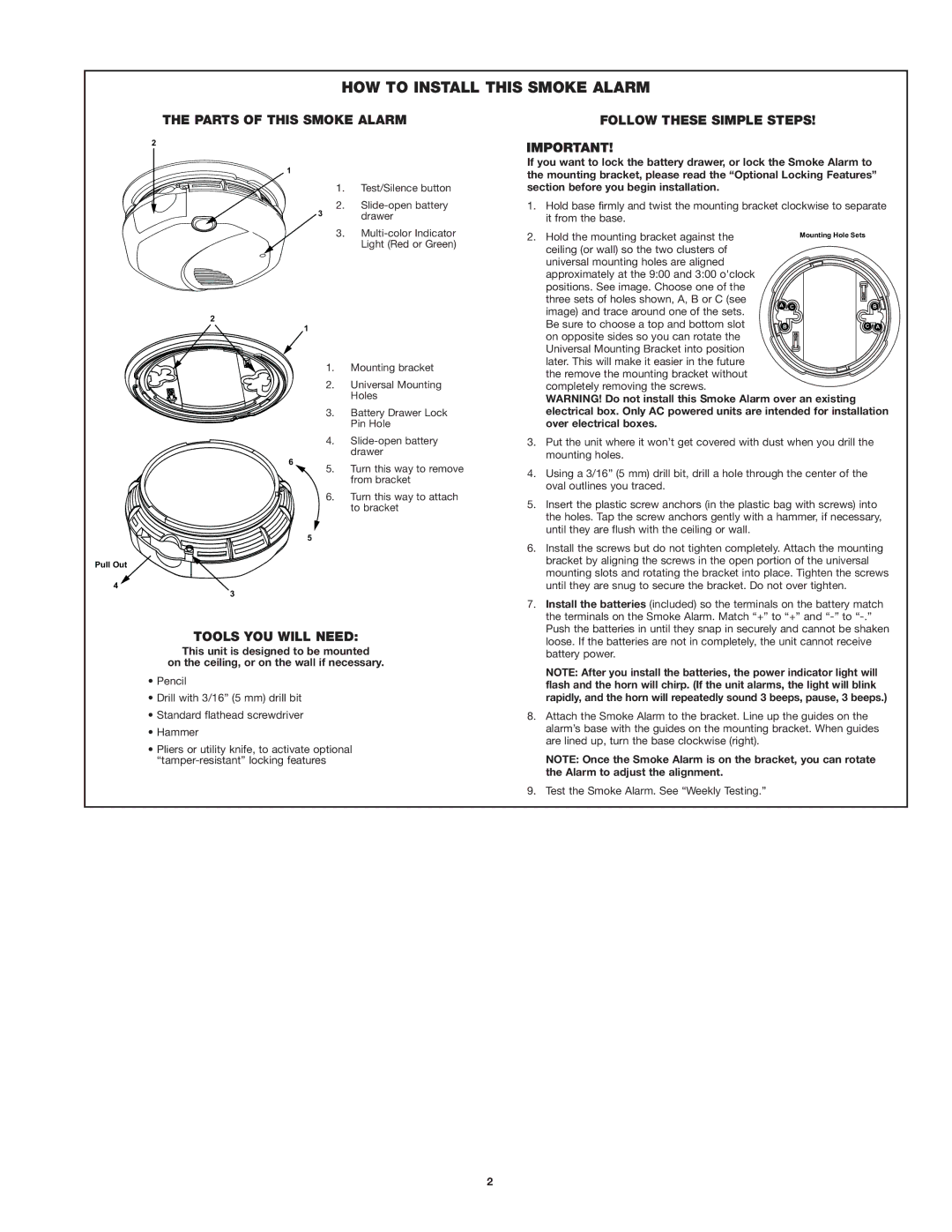 First Alert SA320 user manual HOW to Install this Smoke Alarm, Parts of this Smoke Alarm, Follow These Simple Steps 