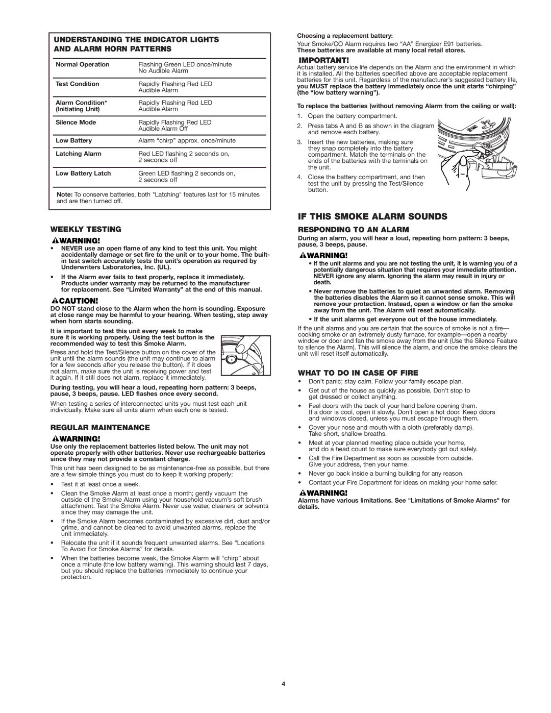 First Alert SA320 user manual If this Smoke Alarm Sounds 