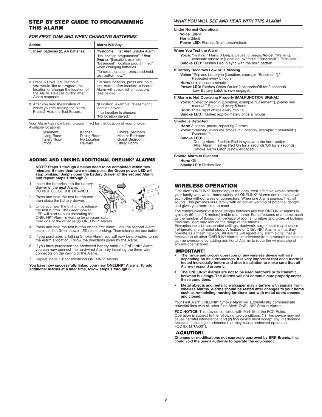 First Alert SA511CN2-3ST user manual Step by Step Guide to Programming this Alarm, Wireless Operation 