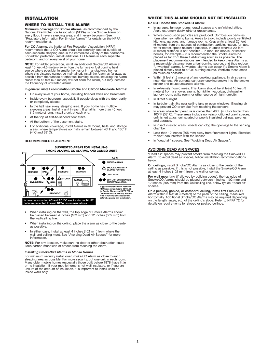 First Alert SC7010B user manual Installation, Where to Install this Alarm, Where this Alarm should not be Installed 