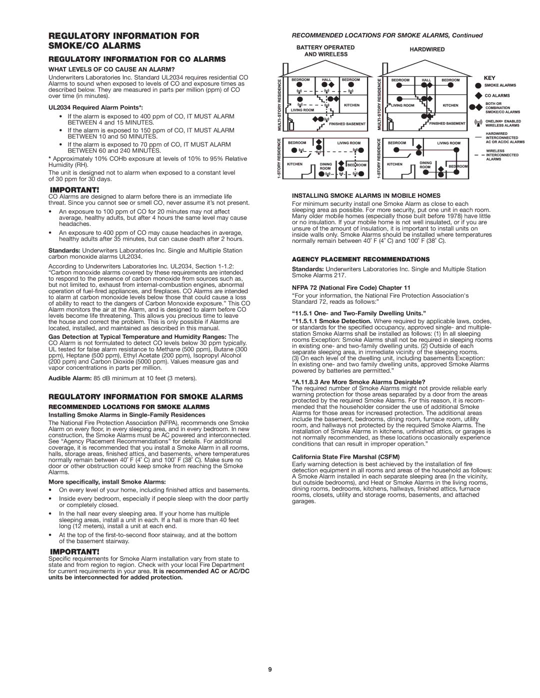 First Alert SC7010B user manual Regulatory Information for SMOKE/CO Alarms, Regulatory Information for CO Alarms 