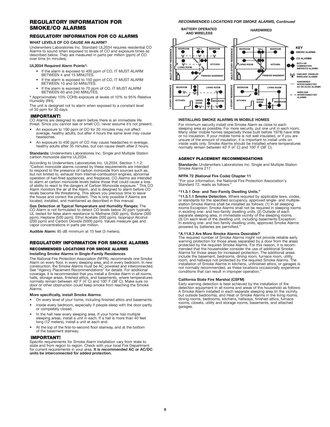 First Alert SC7010B user manual Regulatory Information For Smoke/Co Alarms, Regulatory Information For Co Alarms 