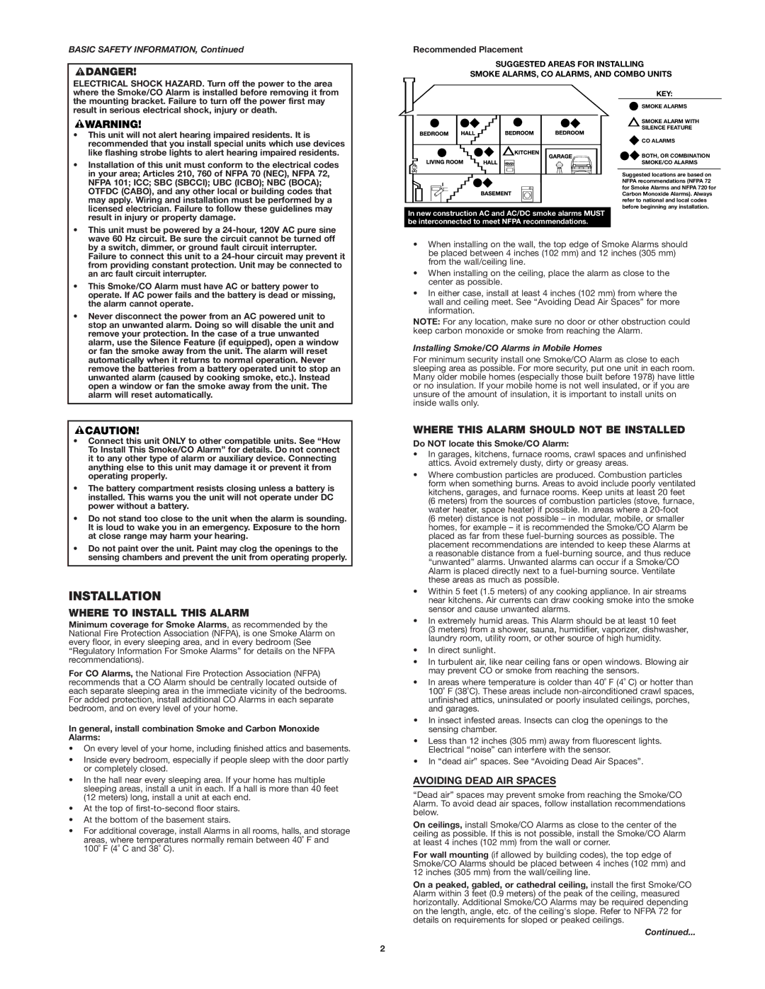 First Alert SC9120B user manual Installation, Where to Install this Alarm, Where this Alarm should not be Installed 