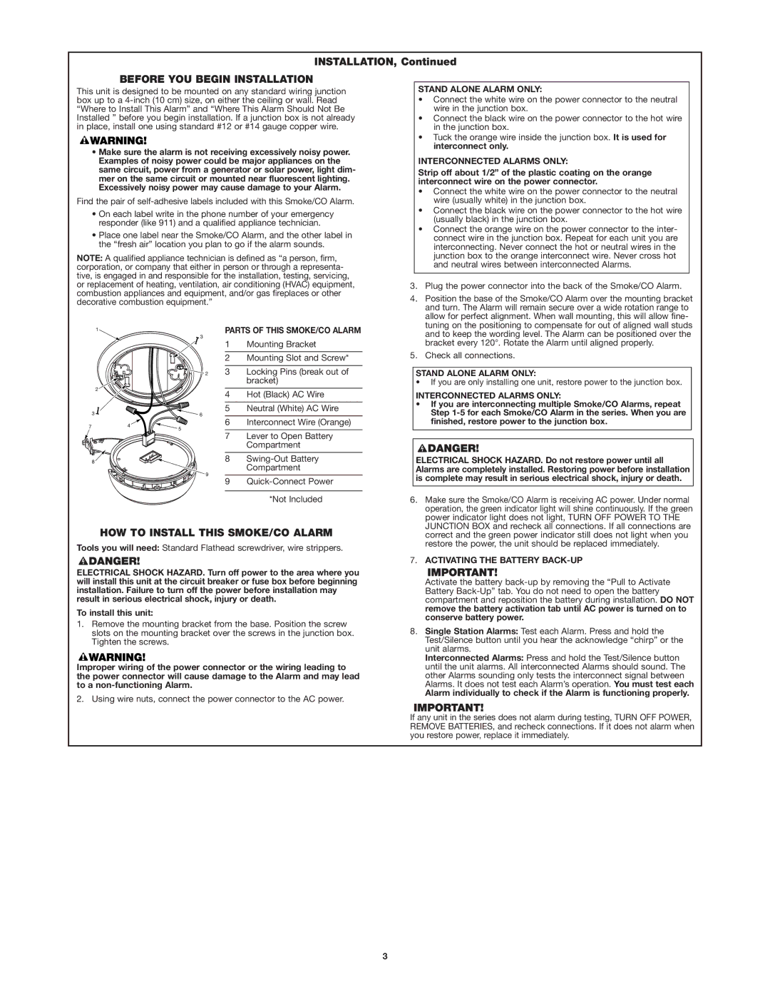 First Alert SC9120B user manual Before YOU Begin Installation, HOW to Install this SMOKE/CO Alarm 