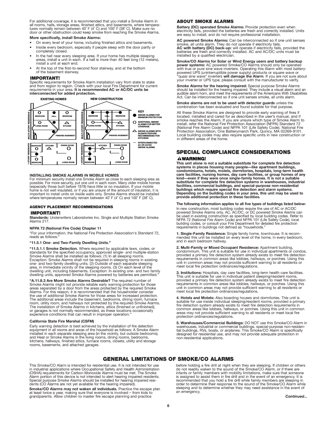 First Alert SCO5 user manual Special Compliance Considerations, General Limitations of SMOKE/CO Alarms, About Smoke Alarms 