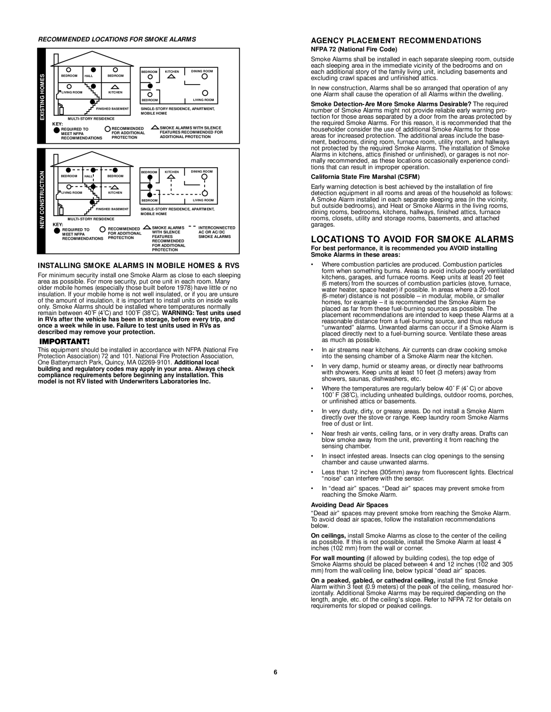 First Alert SMOKE AND FIRE ALARM Locations to Avoid for Smoke Alarms, Installing Smoke Alarms in Mobile Homes & RVS 
