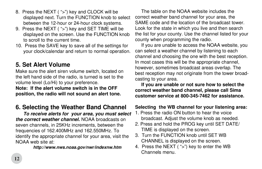 First Alert WX-167 manual Set Alert Volume 