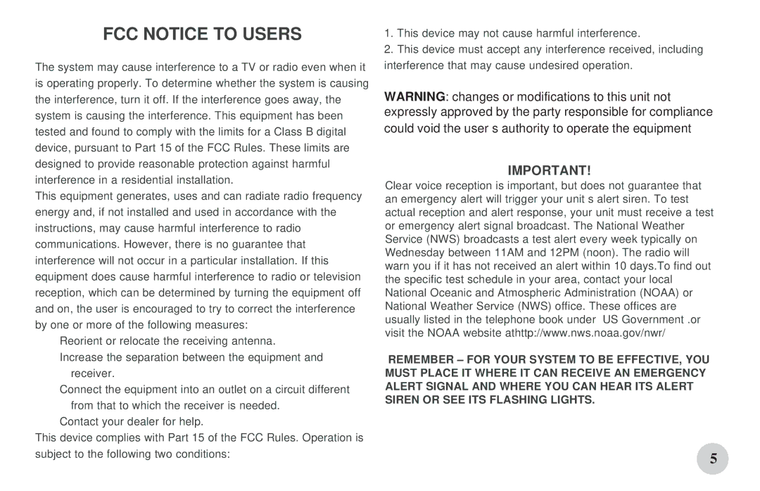 First Alert WX-167 manual FCC Notice to Users, Could void the user’s authority to operate the equipment 