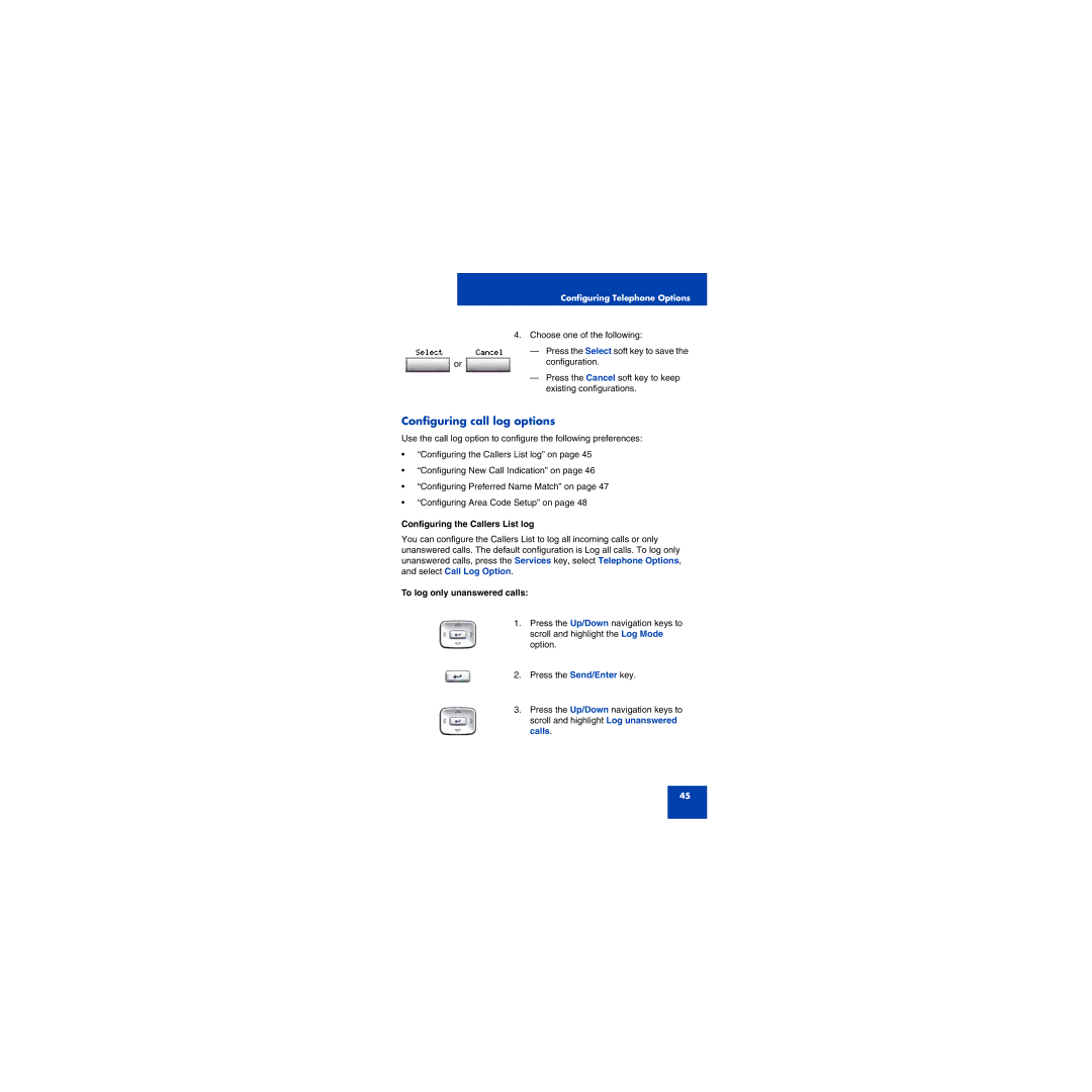 First Virtual Communications 1150E manual Configuring call log options, Configuring the Callers List log 