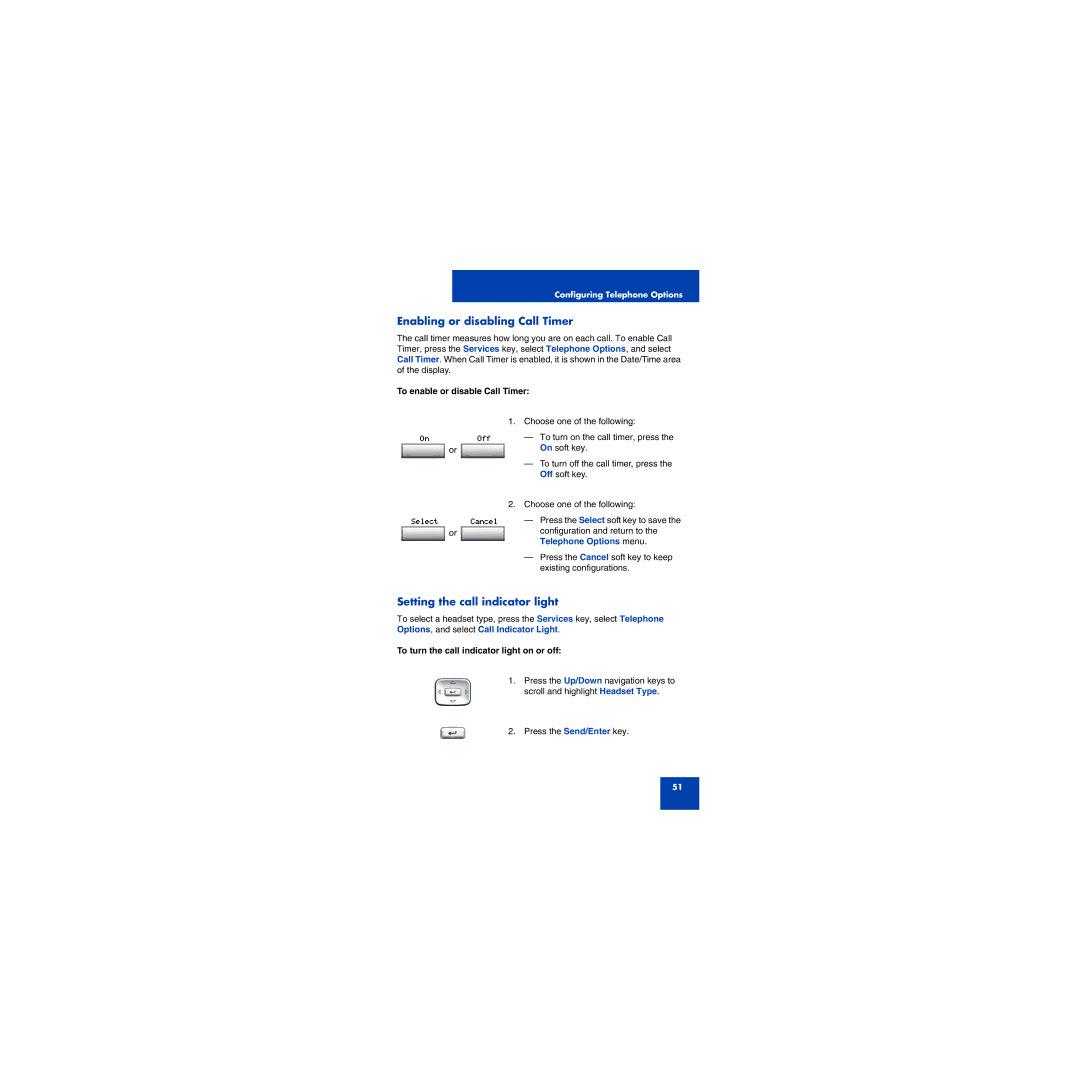 First Virtual Communications 1150E manual Enabling or disabling Call Timer, Setting the call indicator light 