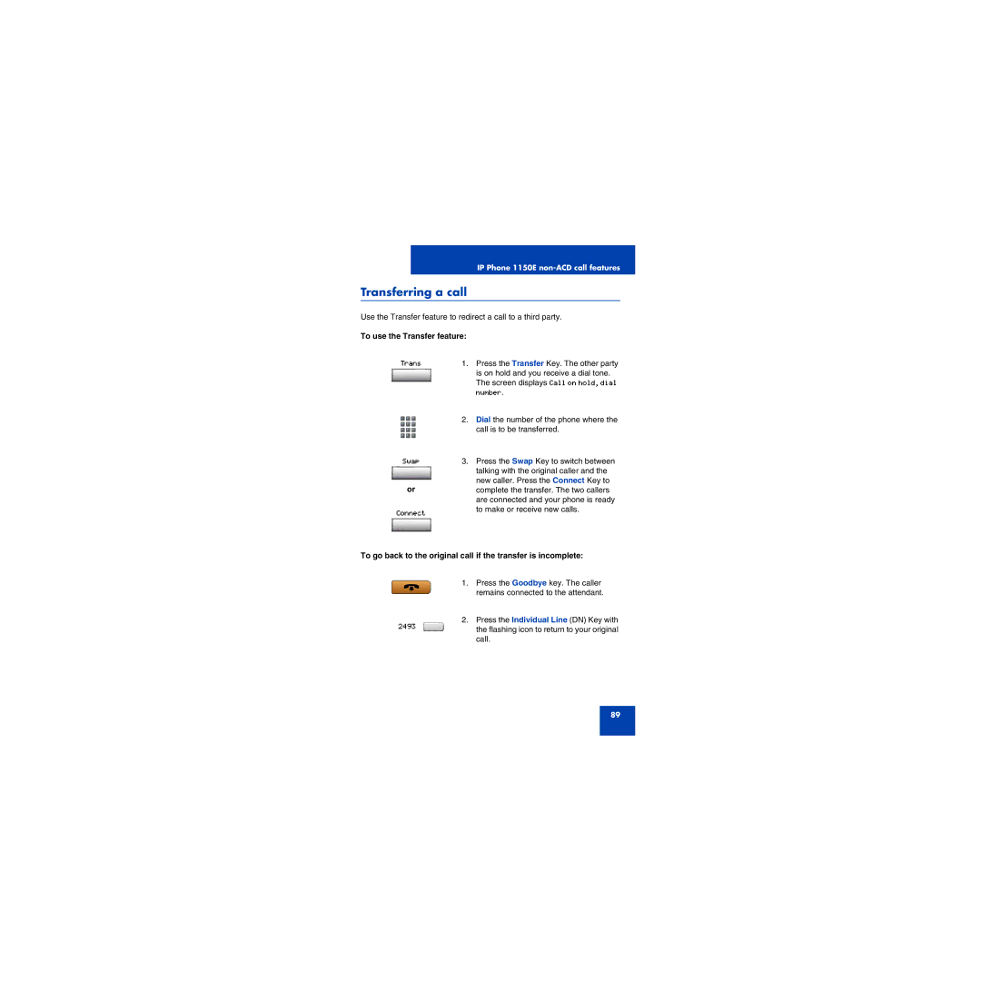 First Virtual Communications 1150E manual Transferring a call, To use the Transfer feature 