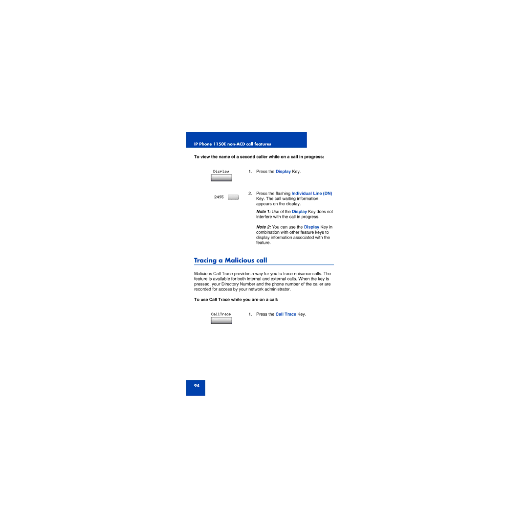 First Virtual Communications 1150E manual Tracing a Malicious call, To use Call Trace while you are on a call 