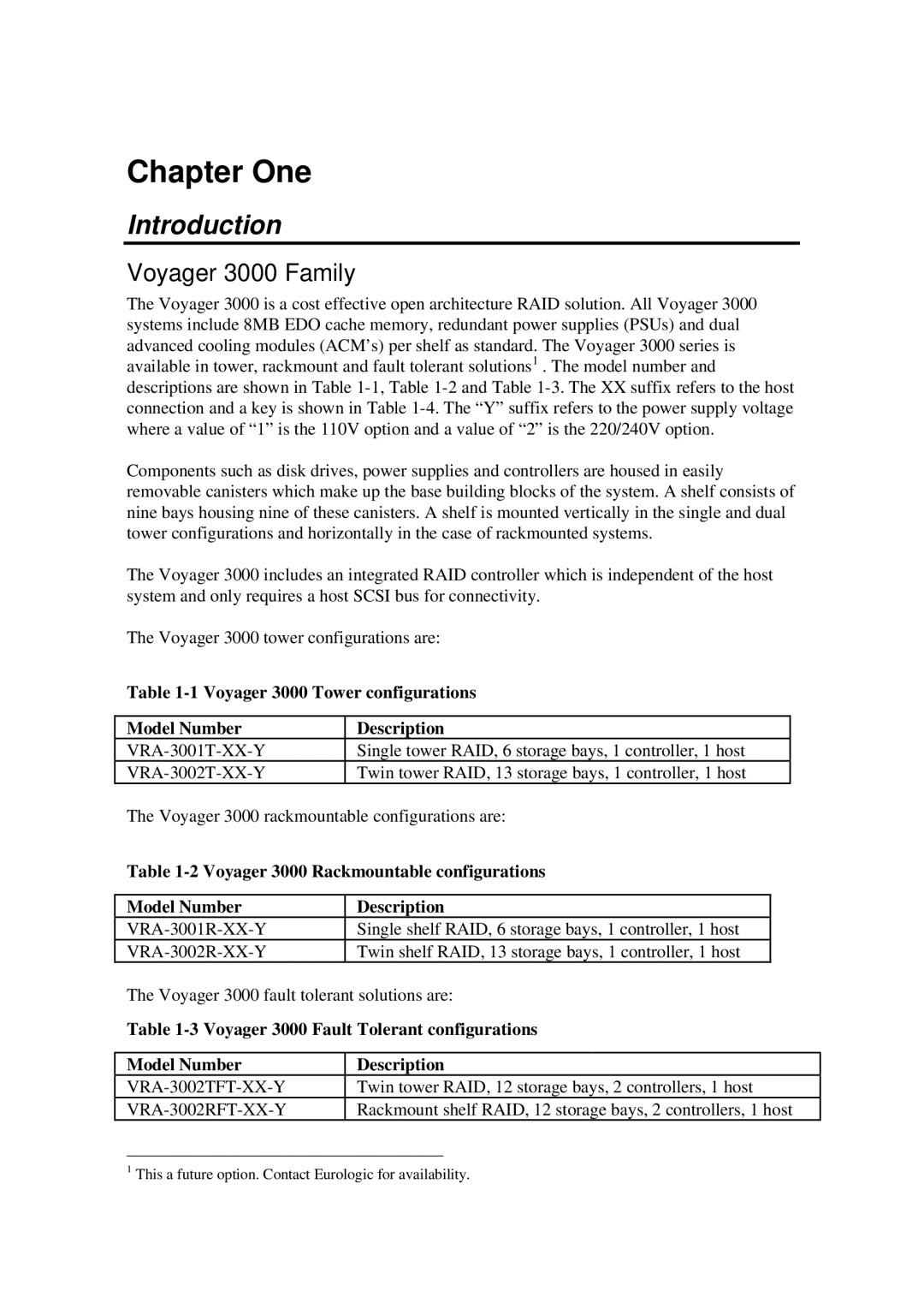 First Virtual Communications user manual Voyager 3000 Family, Voyager 3000 Tower configurations Model Number Description 