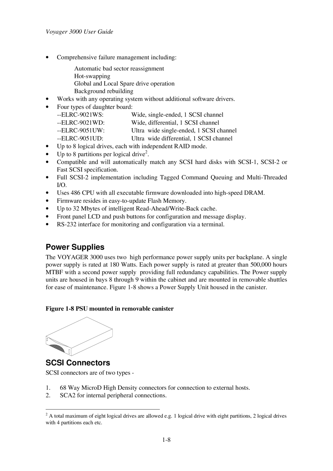 First Virtual Communications 3000 user manual Power Supplies, Scsi Connectors 