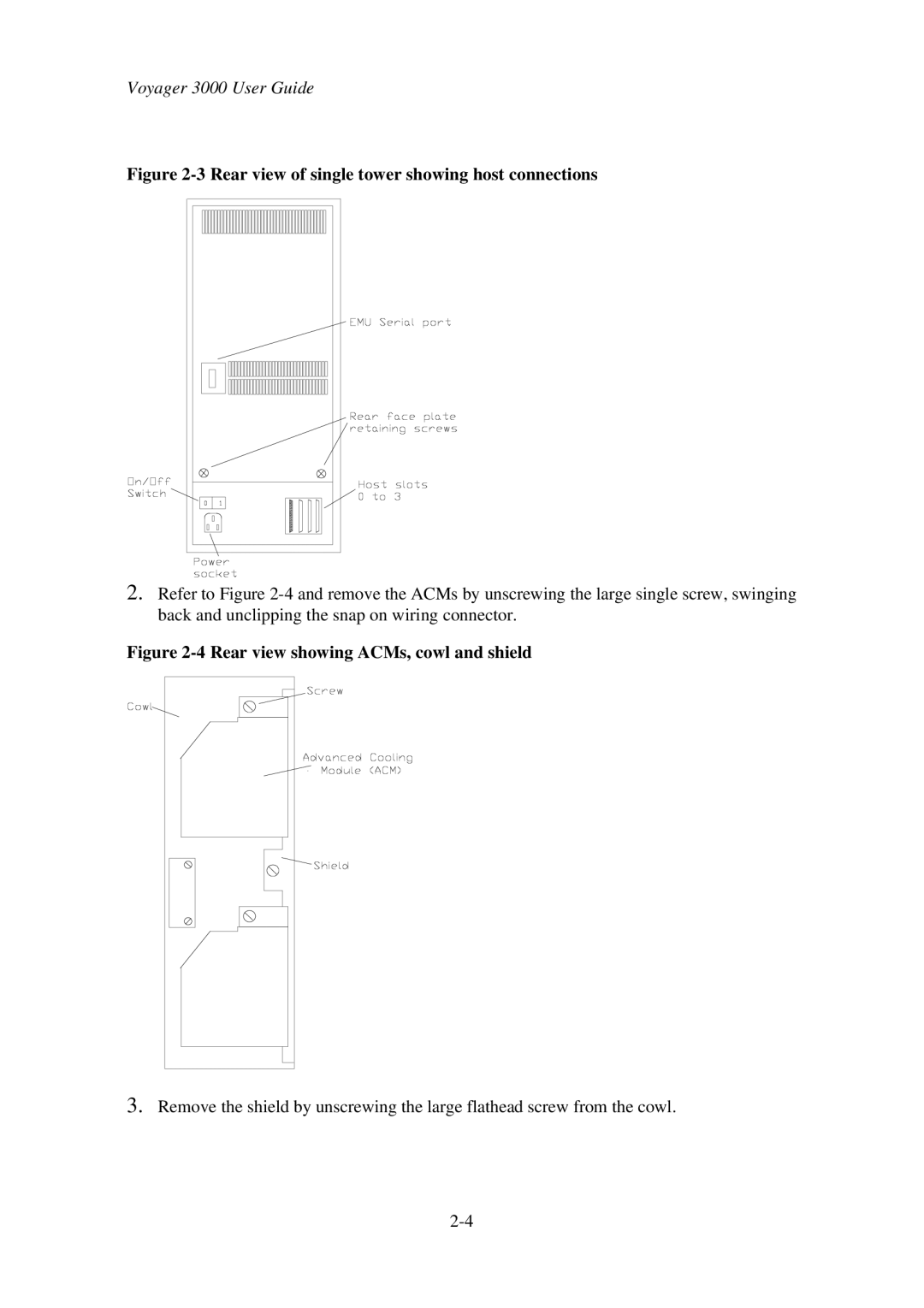 First Virtual Communications 3000 user manual Rear view of single tower showing host connections 