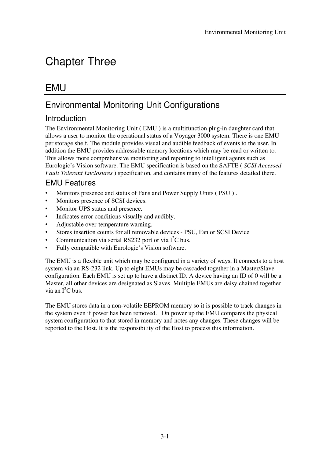 First Virtual Communications 3000 user manual Environmental Monitoring Unit Configurations, Introduction, EMU Features 