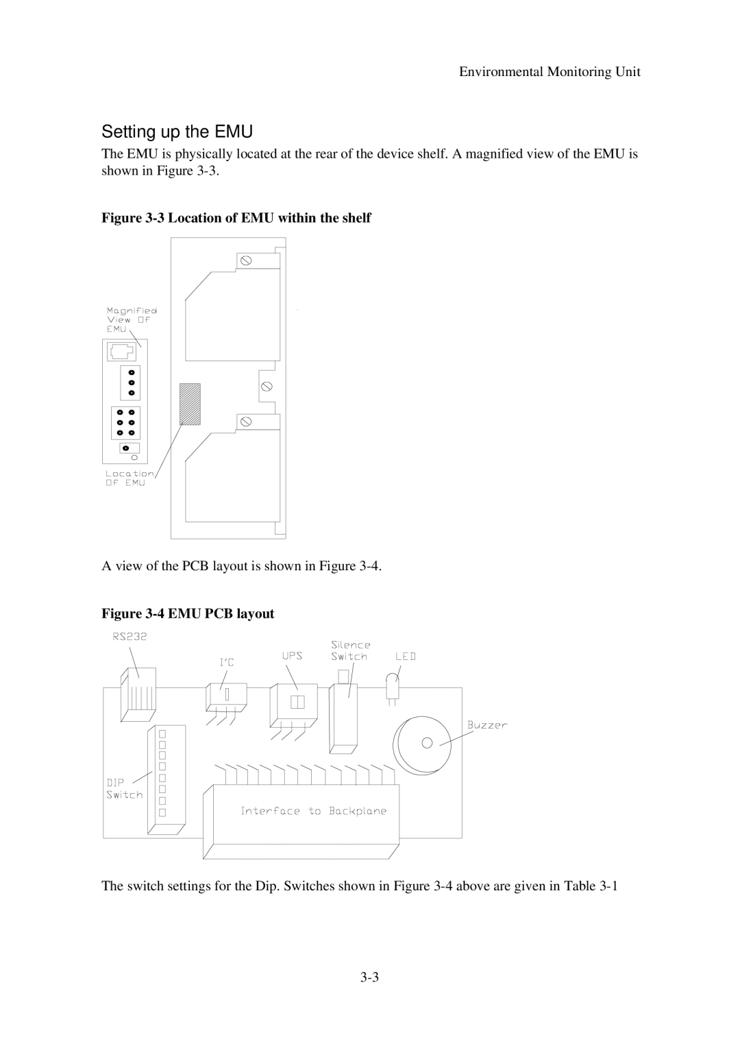 First Virtual Communications 3000 user manual Setting up the EMU, Location of EMU within the shelf 