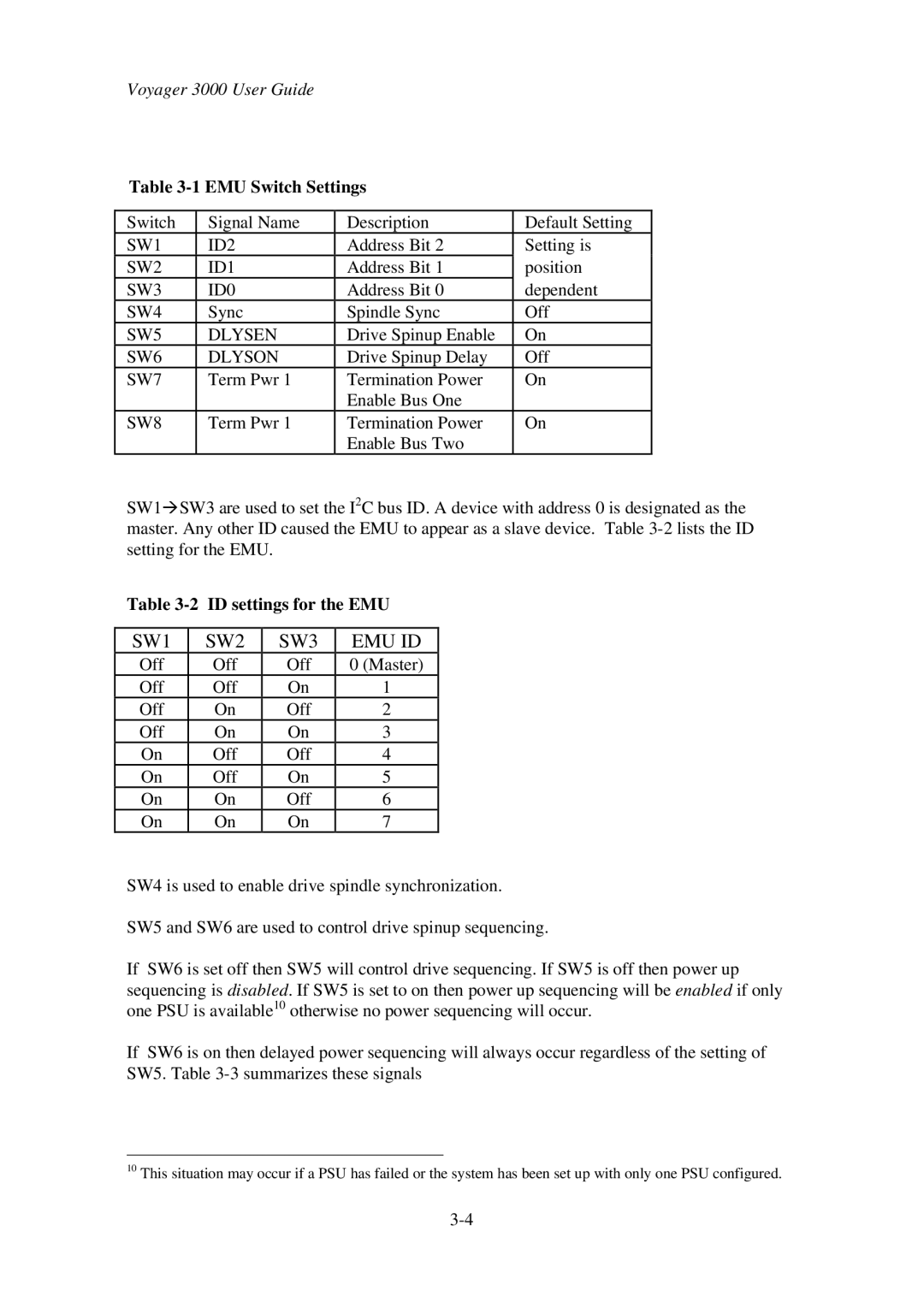 First Virtual Communications 3000 user manual EMU Switch Settings, ID settings for the EMU 