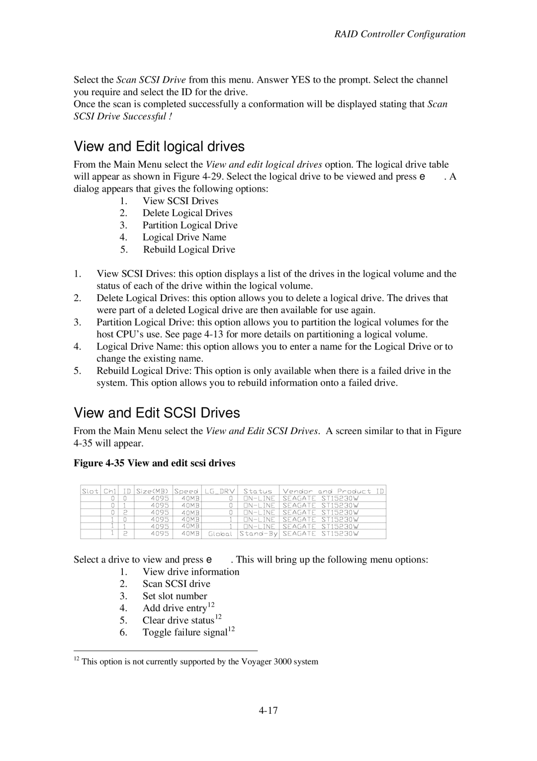 First Virtual Communications 3000 user manual View and Edit logical drives, View and Edit Scsi Drives 