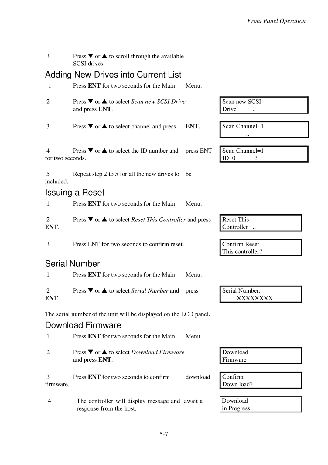 First Virtual Communications 3000 Adding New Drives into Current List, Issuing a Reset, Serial Number, Download Firmware 