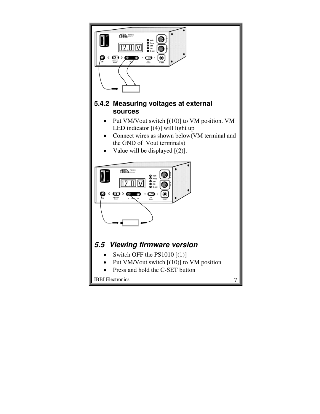 First Virtual Communications PS1010-3A user manual Viewing firmware version, Measuring voltages at external sources 