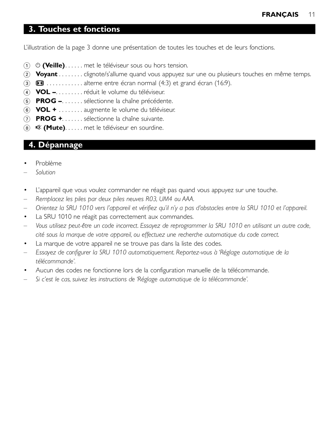 First Virtual Communications SRU 1010 manual Touches et fonctions, Dépannage 