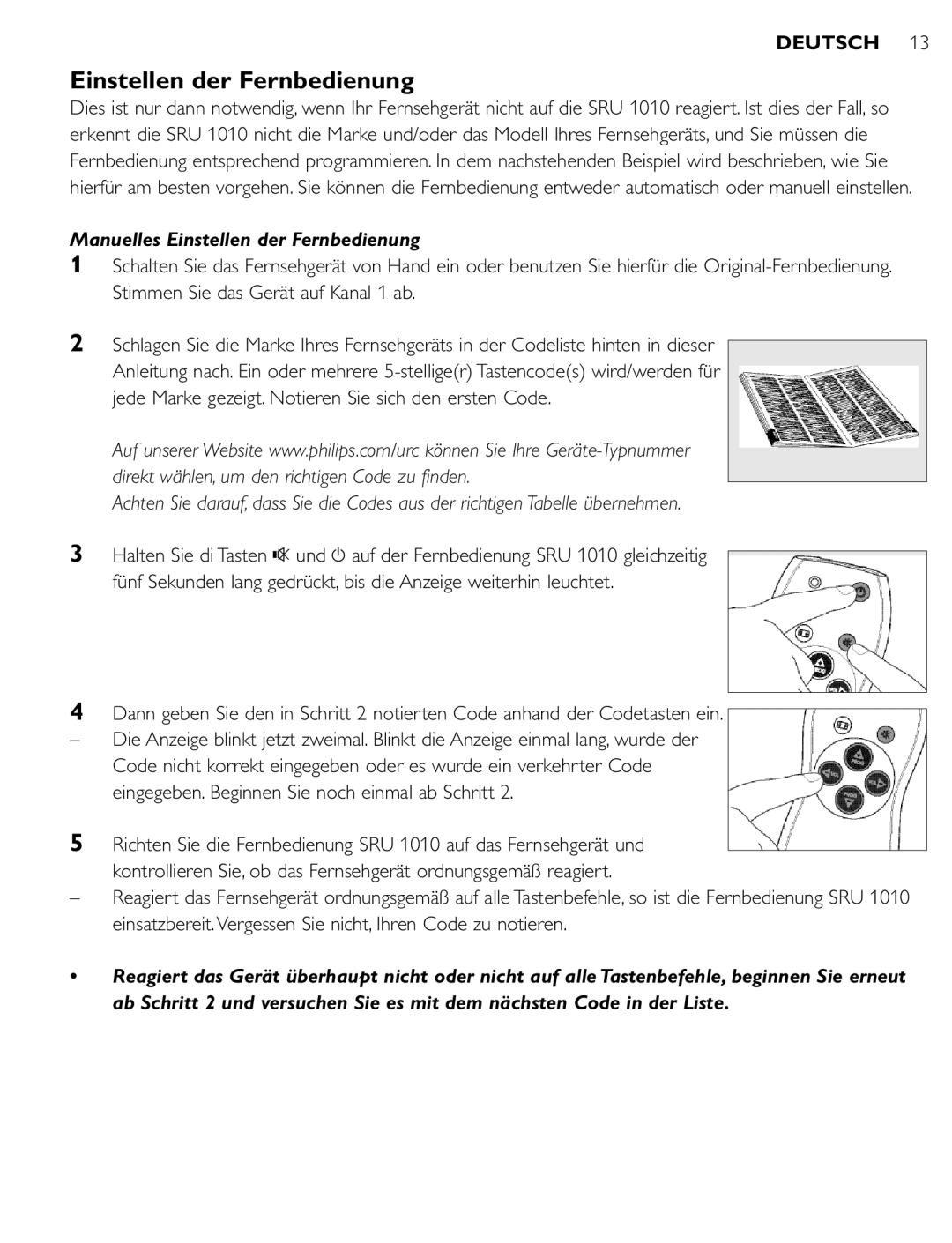 First Virtual Communications SRU 1010 manual Manuelles Einstellen der Fernbedienung 