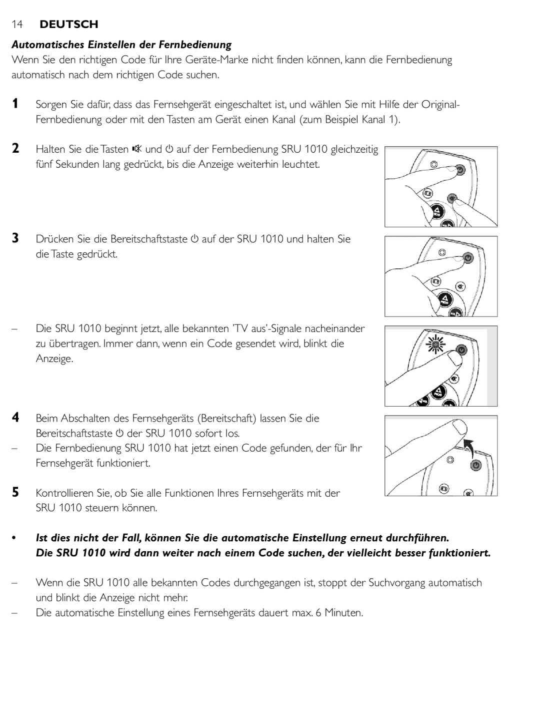 First Virtual Communications SRU 1010 manual Automatisches Einstellen der Fernbedienung 