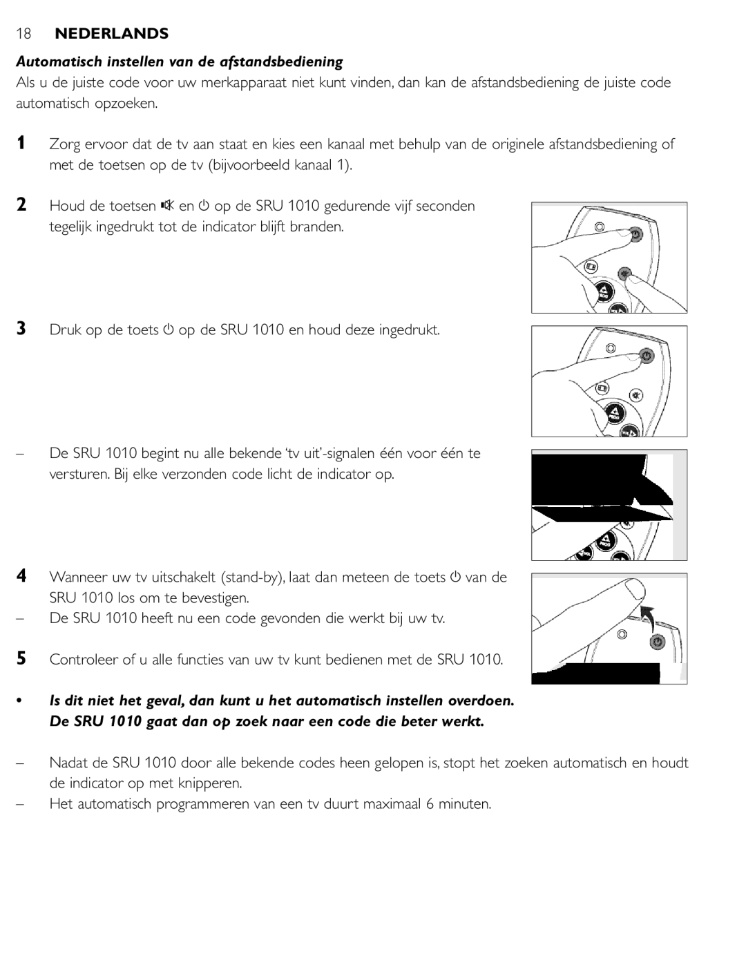 First Virtual Communications SRU 1010 manual Automatisch instellen van de afstandsbediening 