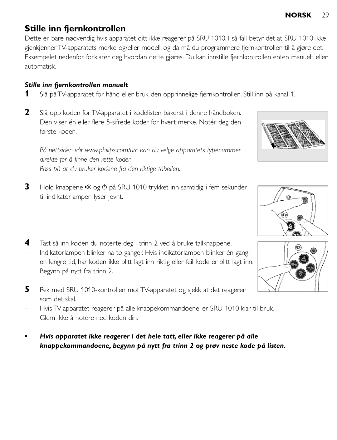 First Virtual Communications SRU 1010 manual Stille inn fjernkontrollen manuelt 