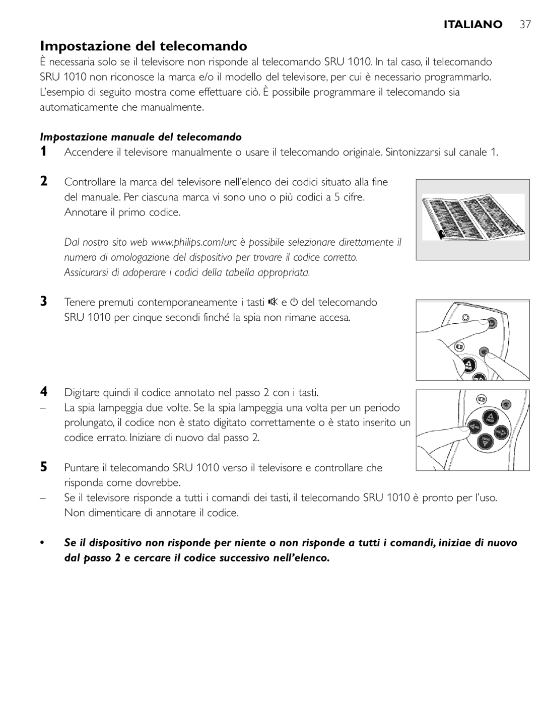 First Virtual Communications SRU 1010 Impostazione del telecomando, Impostazione manuale del telecomando 