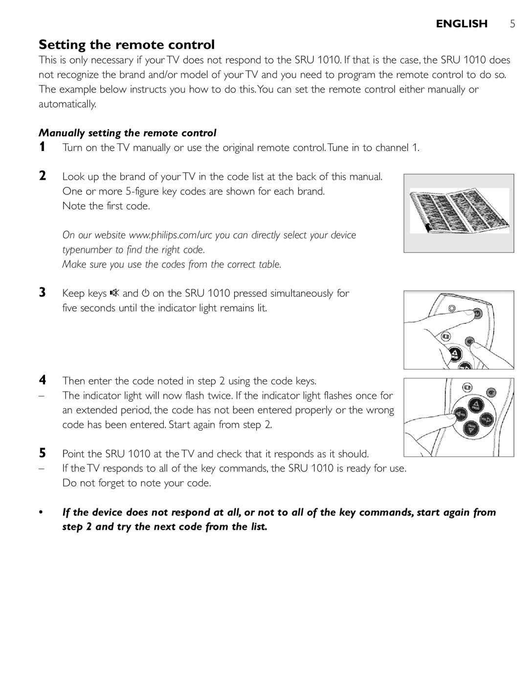 First Virtual Communications SRU 1010 manual Setting the remote control, Manually setting the remote control 