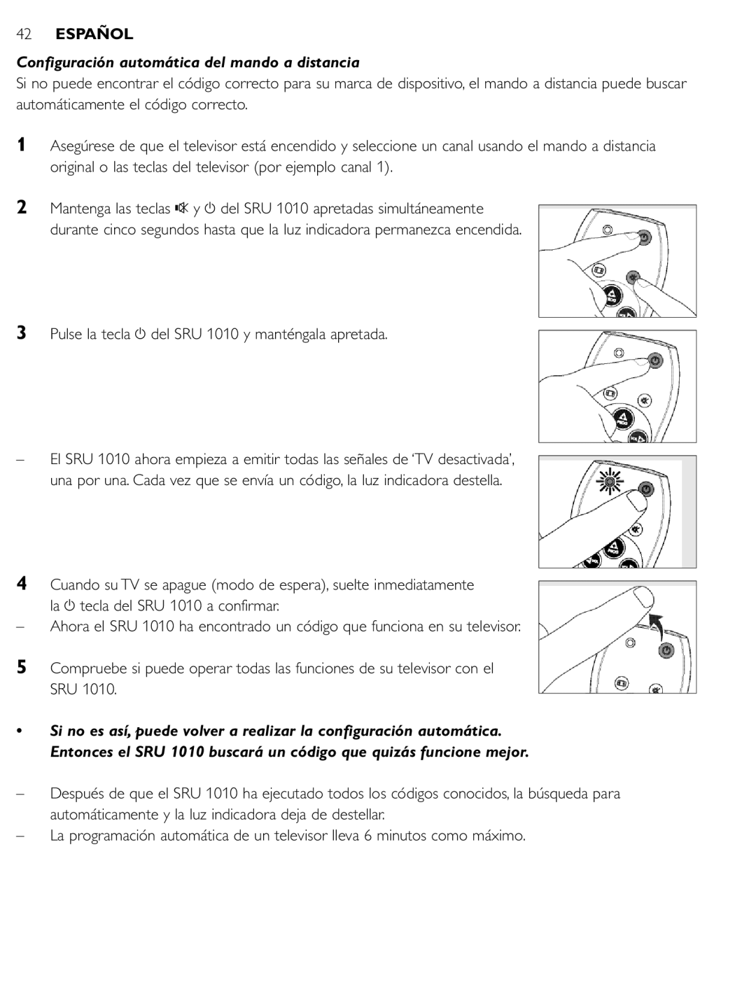 First Virtual Communications SRU 1010 manual Configuración automática del mando a distancia 