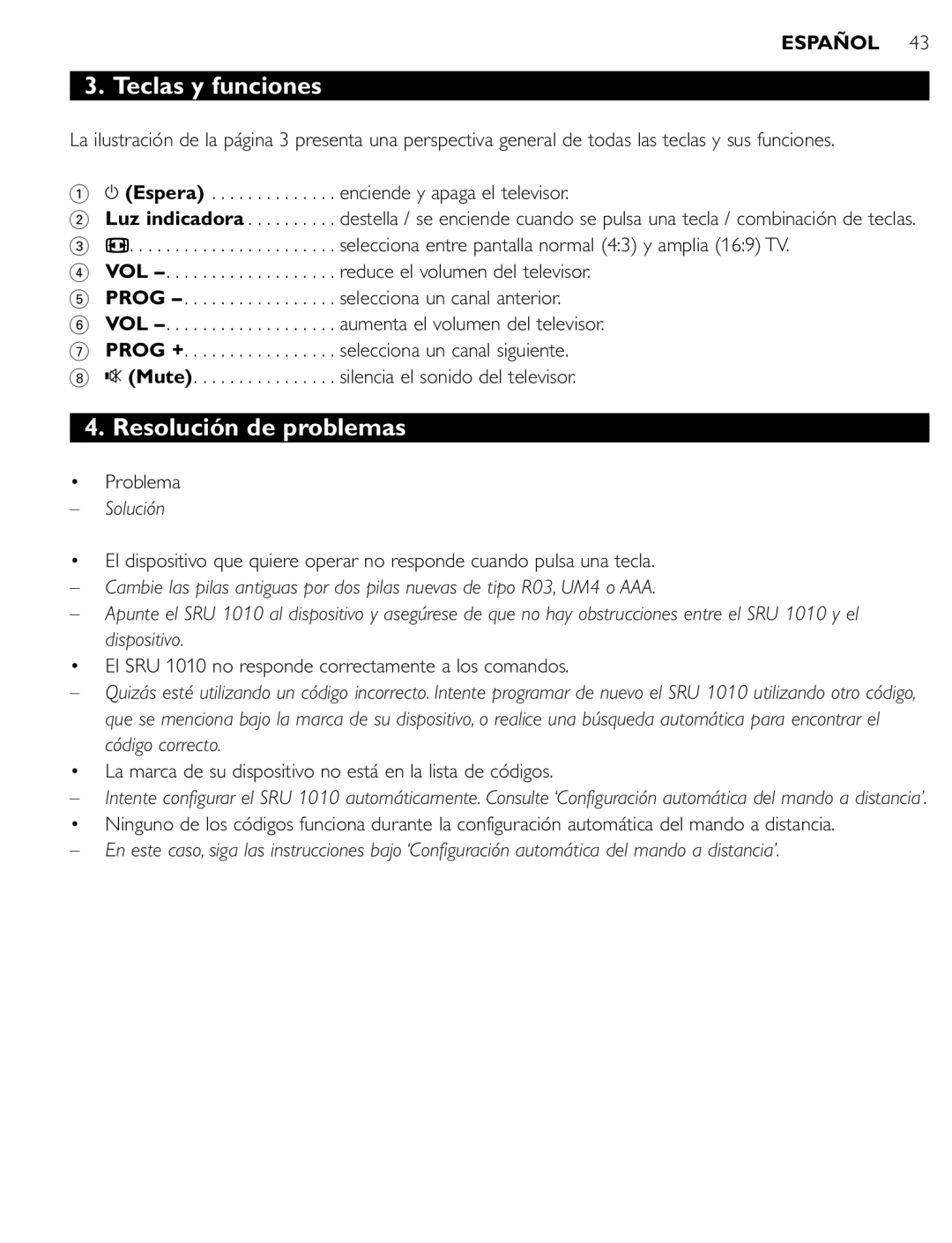 First Virtual Communications SRU 1010 manual Teclas y funciones, Resolución de problemas, Solución 