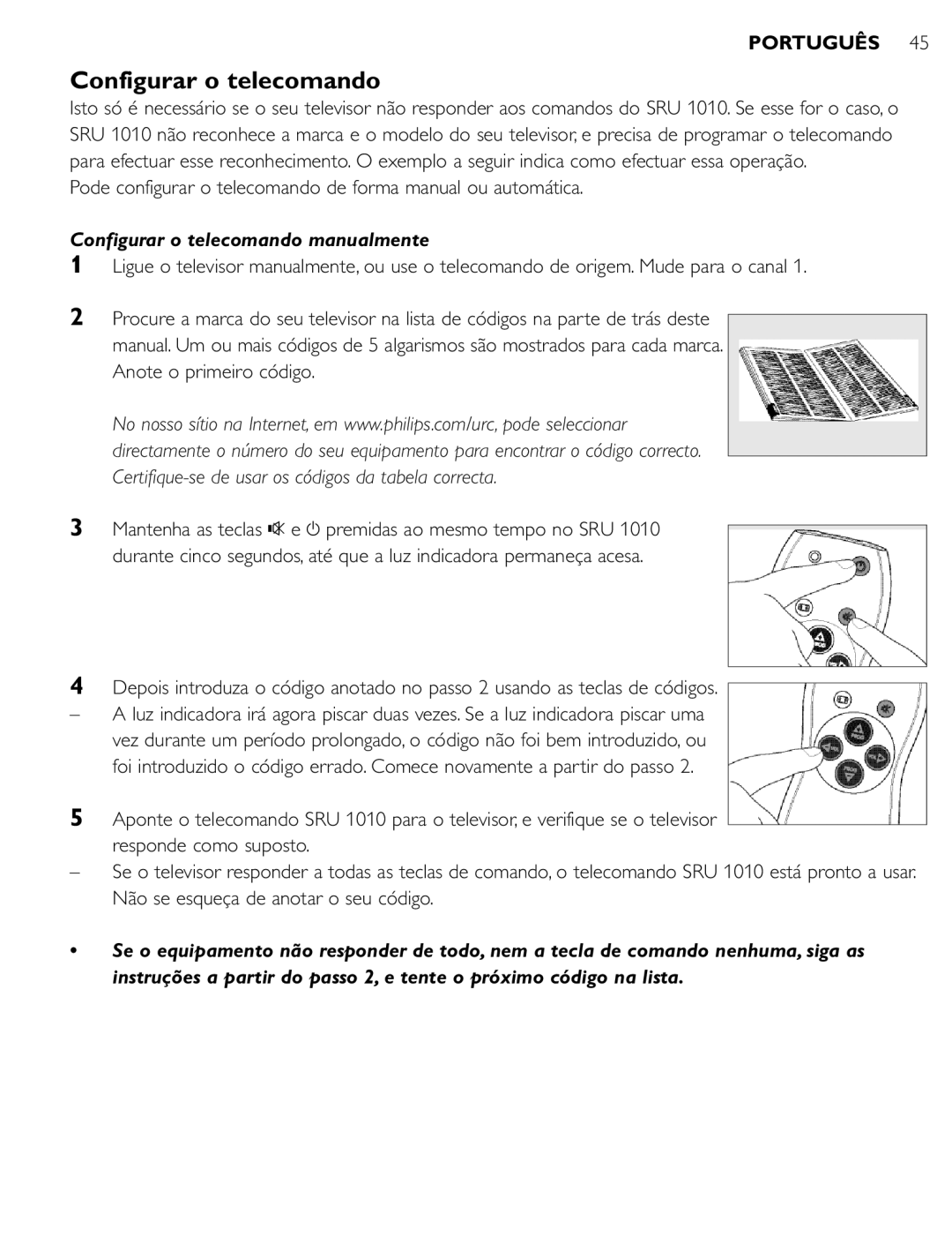 First Virtual Communications SRU 1010 Configurar o telecomando manualmente 