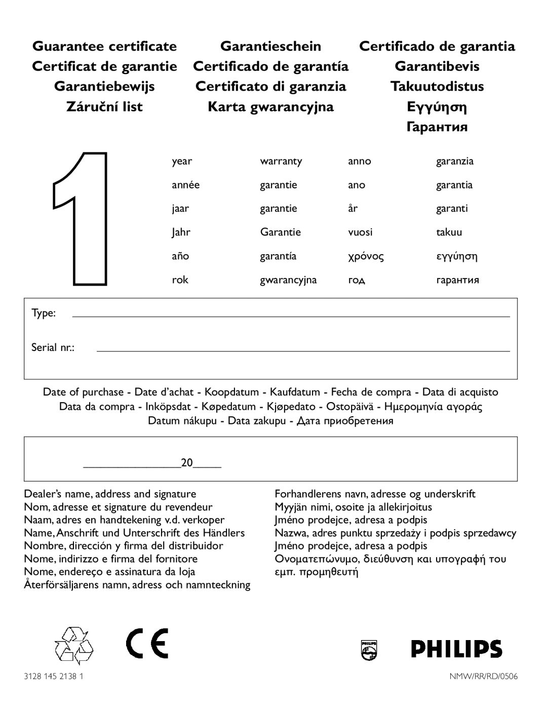 First Virtual Communications SRU 1010 manual Guarantee certificate, Certificat de garantie, Takuutodistus, Záruční list 