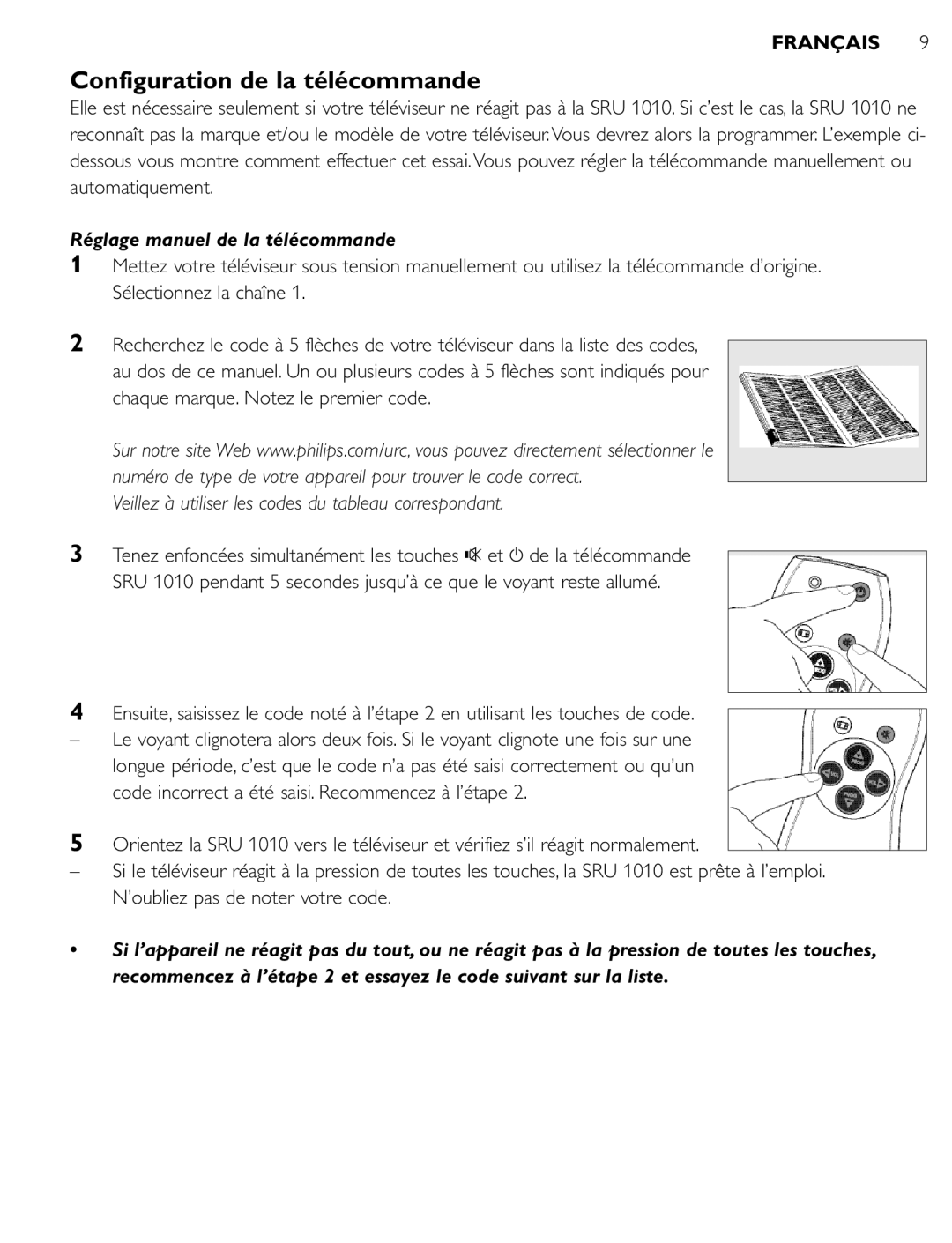 First Virtual Communications SRU 1010 manual Configuration de la télécommande, Réglage manuel de la télécommande 