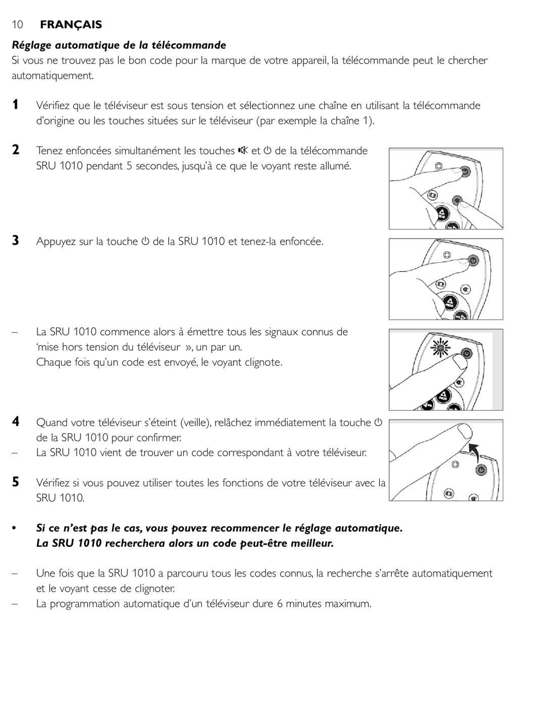 First Virtual Communications SRU 1010 manual Réglage automatique de la télécommande 