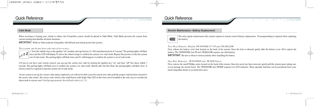 Firstech, LLC 2WSHLCD-5P, 2W900FMR-2ND-5P manual Quick Reference, Œ…”@m„…, …”…@m‰Ž”…ŽŽƒ…Mb””…’™@r…Œƒ……Ž” 