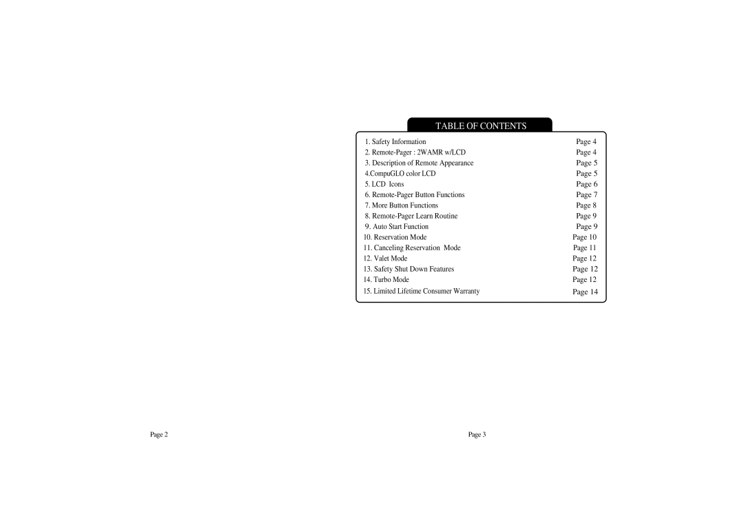 Firstech, LLC 2WAMR manual Table of Contents 