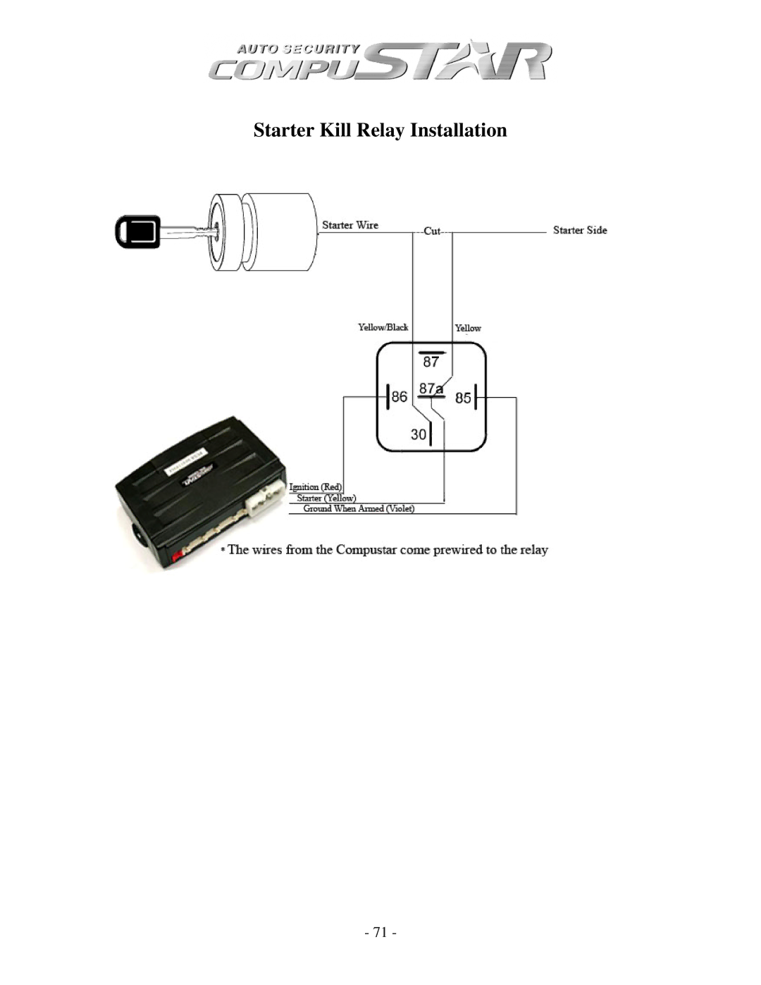 Firstech, LLC CM4200, CM3 SERIES, CM1000A manual Starter Kill Relay Installation 